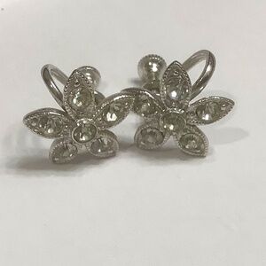 Vintage cubic zirconia floral screw back silver earrings